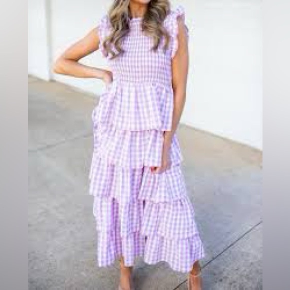 Gingham tiered midi dress